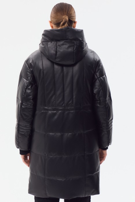 утепленное кожаное пальто с капюшоном из россии вид сбоку