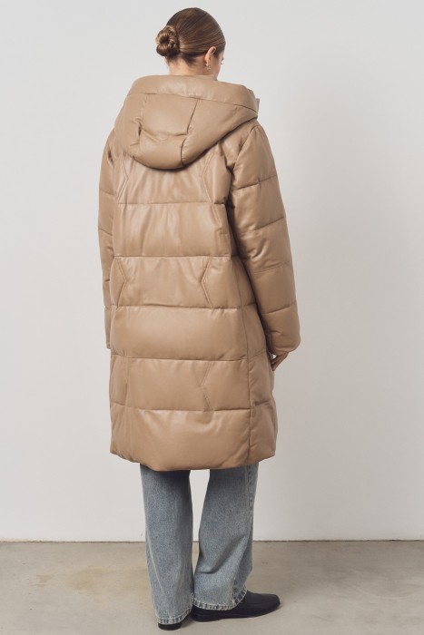 утепленное кожаное пальто с капюшоном по цене 12930 руб вид справа