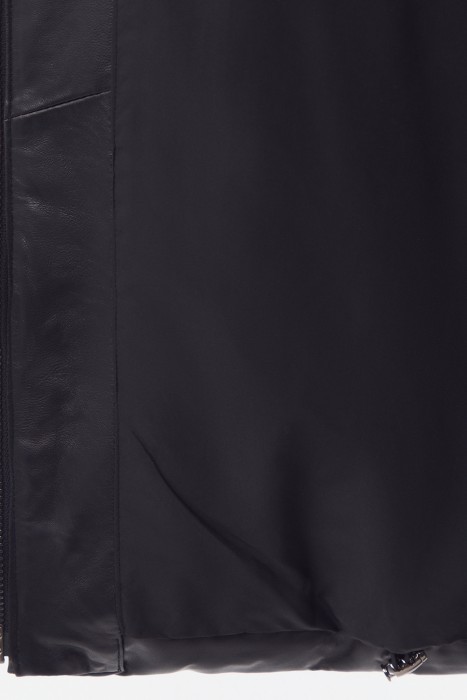 утепленное кожаное пальто с капюшоном из россии вид сбоку