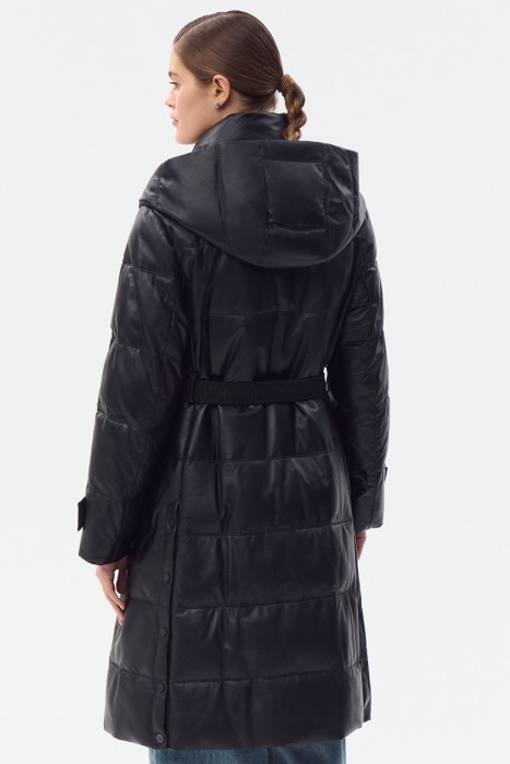 утепленное кожаное пальто с капюшоном по цене 15360 руб вид справа