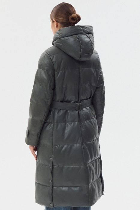 утепленное кожаное пальто с капюшоном по цене 10150 руб вид справа