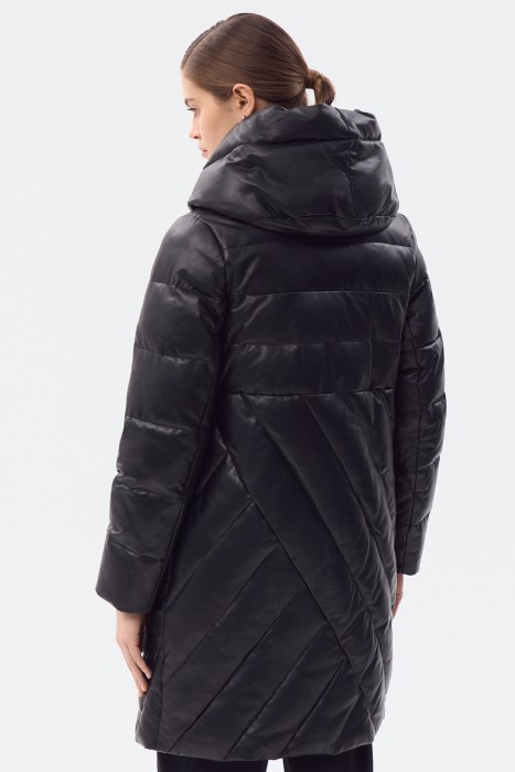 утепленное кожаное пальто с капюшоном из россии вид сбоку