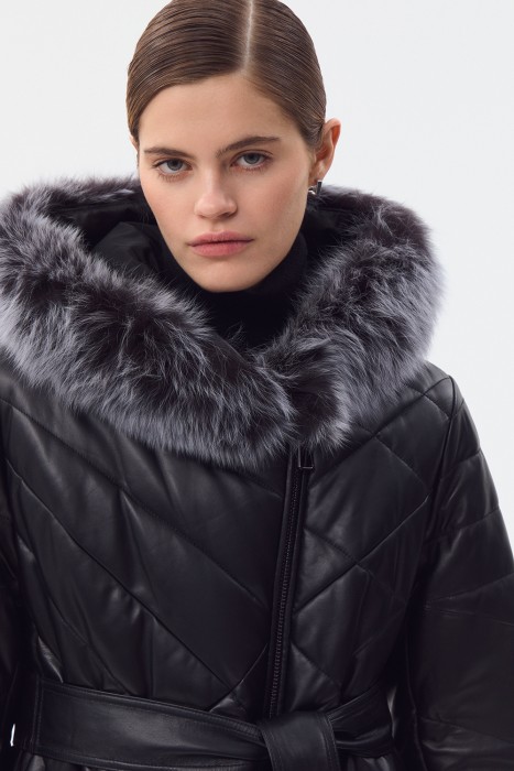 утепленное кожаное пальто с меховой отделкой по цене 22530 руб вид справа