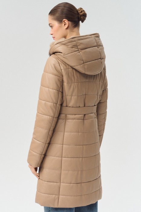 утепленное кожаное пальто с поясом по цене 13040 руб вид справа