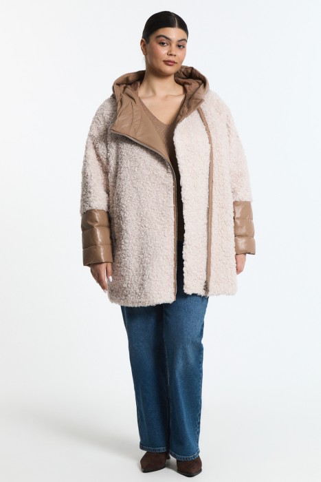 утепленное кожаное пальто от бренда снежная королева вид слева