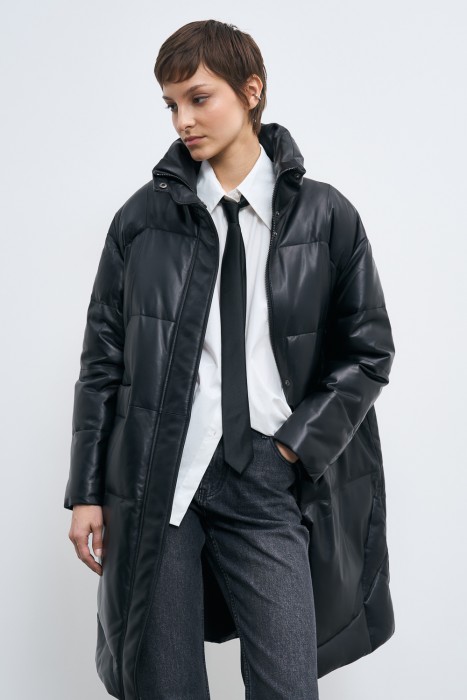 утепленное кожаное пальто 778146003 фотография