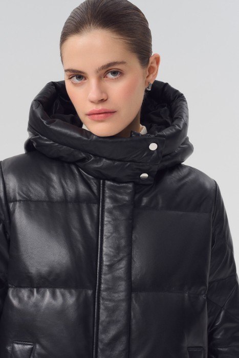 утепленное пальто из натуральной кожи из россии вид сбоку