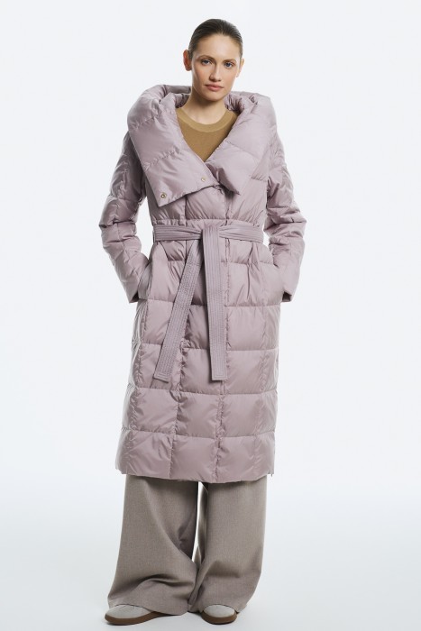 утепленное пальто с капюшоном от бренда снежная королева вид слева