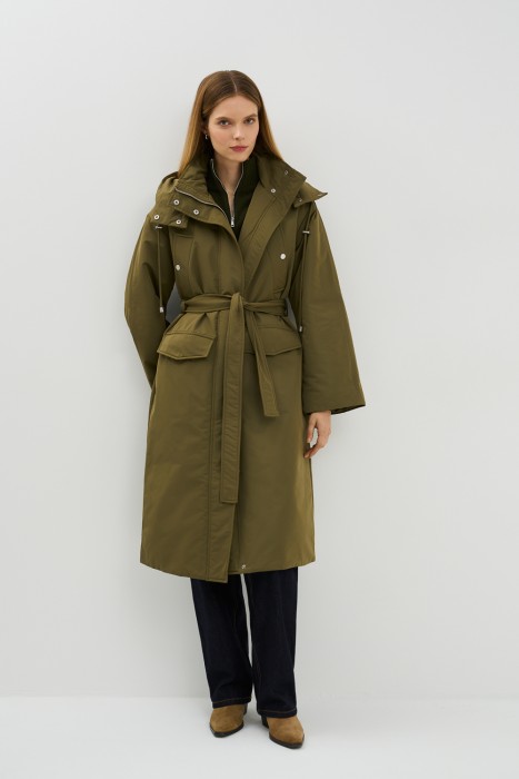 утепленное пальто с капюшоном 775492003 фотография