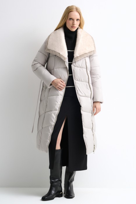 утепленное пальто с поясом 738379003 фотография