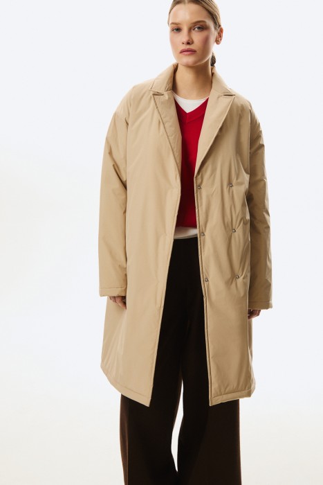 утепленное пальто с поясом 807413003 фотография