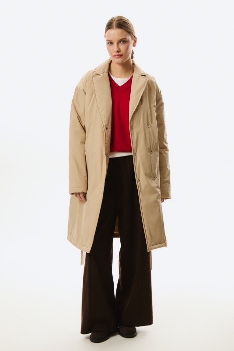 утепленное пальто с поясом из россии вид сбоку