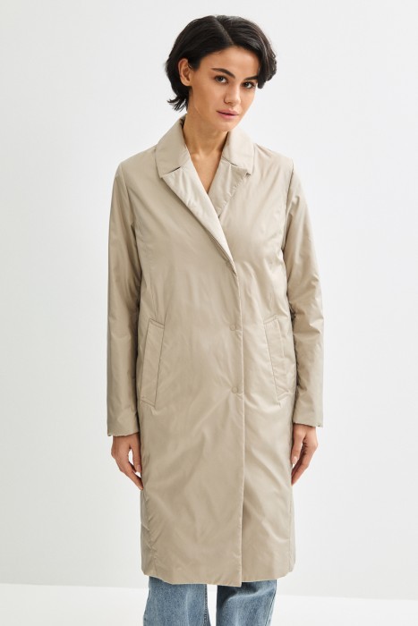 утепленное пальто от бренда снежная королева вид слева