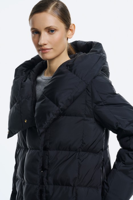 утепленное стеганое пальто с поясом из россии вид сбоку