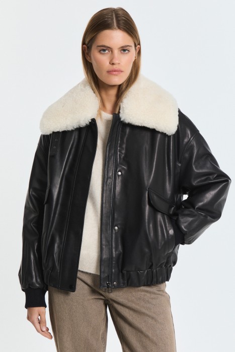 утепленный кожаный бомбер 791501003 фотография