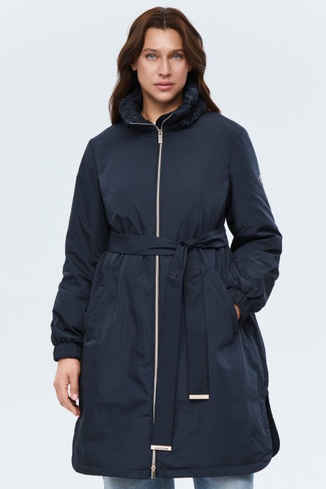 утепленный плащ с поясом от бренда снежная королева вид слева