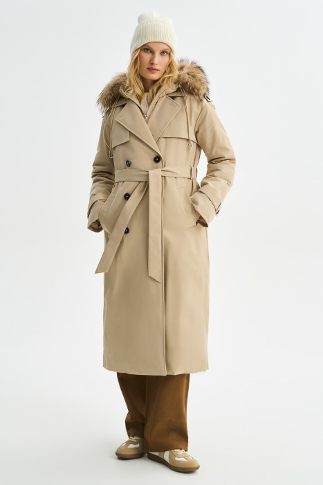 утепленный тренч с капюшоном от бренда снежная королева вид слева