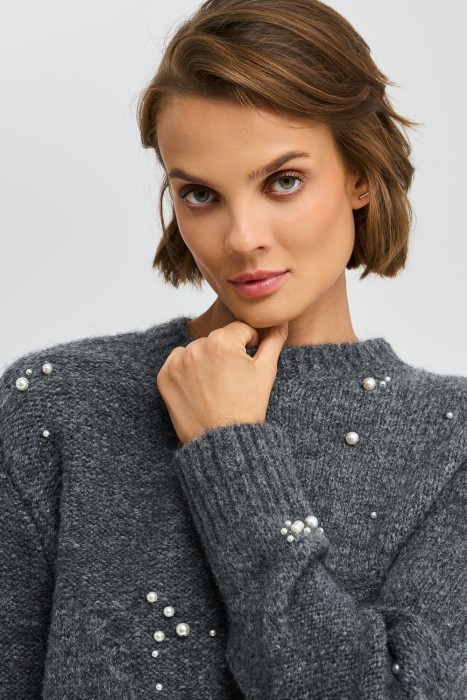 вязаный джемпер с декором 786402003 фотография