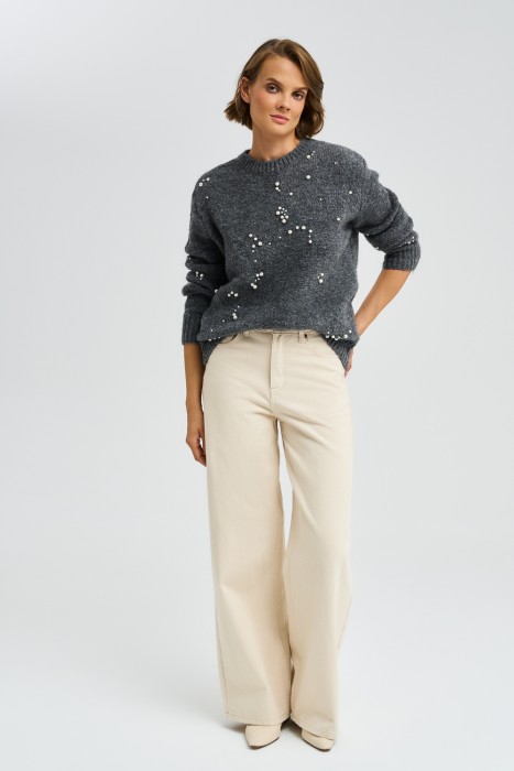 вязаный джемпер с декором из россии вид сбоку