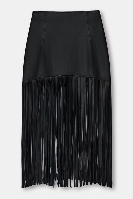 юбка из натуральной кожи с бахромой из россии вид сбоку
