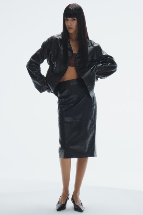 юбка из натуральной кожи с тиснением из россии вид сбоку