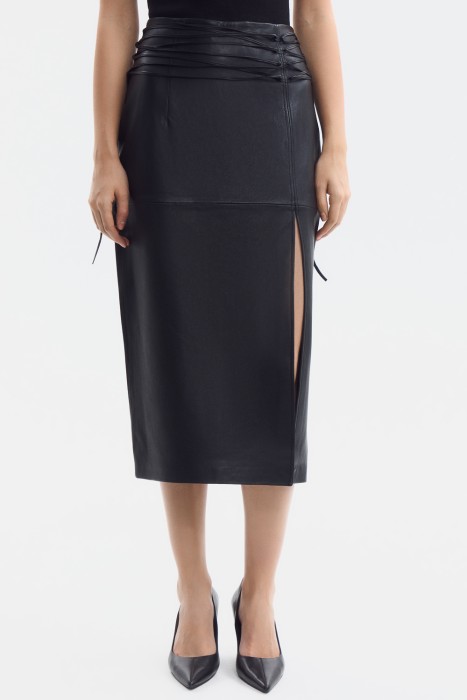 юбка из натуральной кожи от бренда снежная королева вид слева