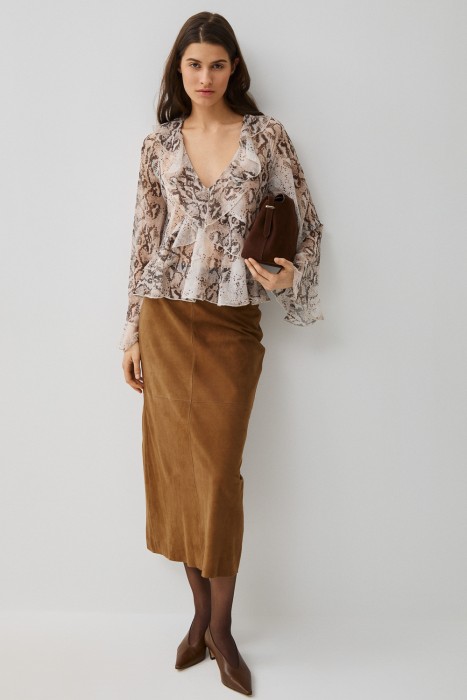 юбка из натуральной замши от бренда снежная королева вид слева