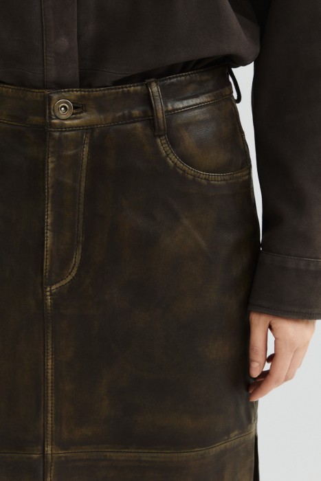 юбка с разрезом из натуральной кожи из россии вид сбоку