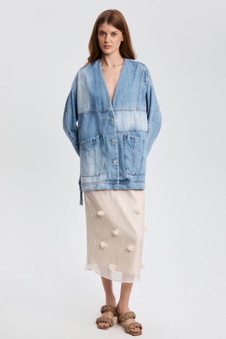 жакет из денима от бренда снежная королева вид слева