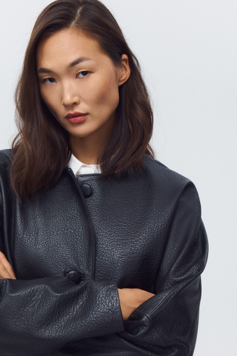 жакет из натуральной кожи с поясом из россии вид сбоку