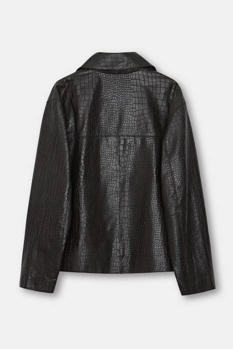 жакет из натуральной кожи с тиснением из россии вид сбоку