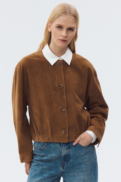 жакет из натуральной замши от бренда снежная королева вид слева