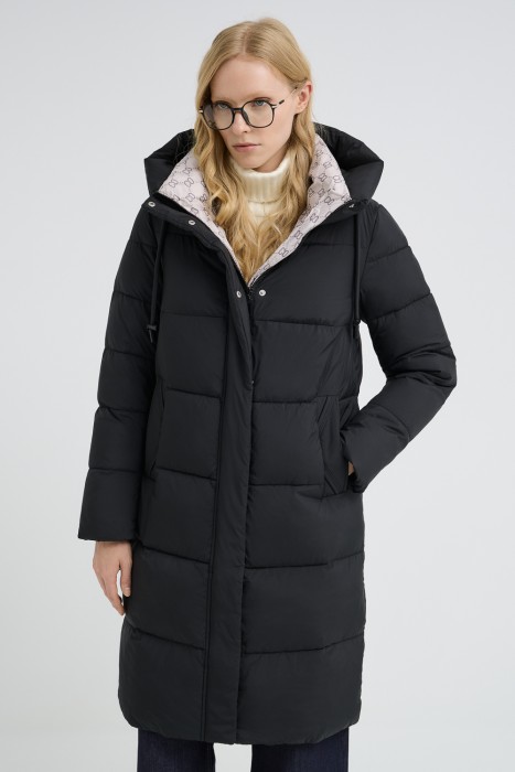 зимнее пальто с капюшоном от бренда снежная королева вид слева