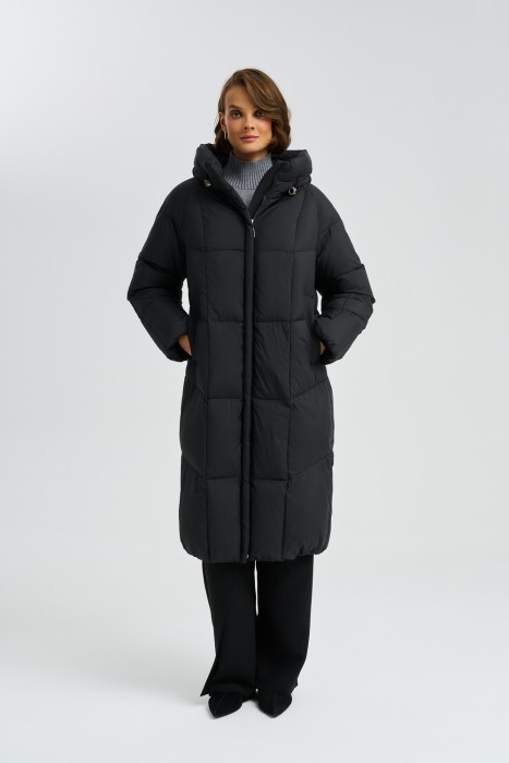 зимнее пальто с капюшоном от бренда снежная королева вид слева