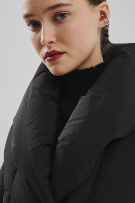 зимнее пальто с поясом из россии вид сбоку