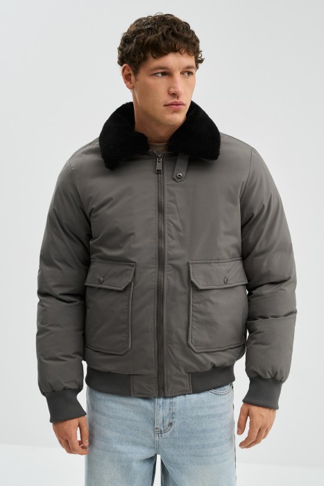 зимний бомбер с меховой отделкой от бренда снежная королева вид слева