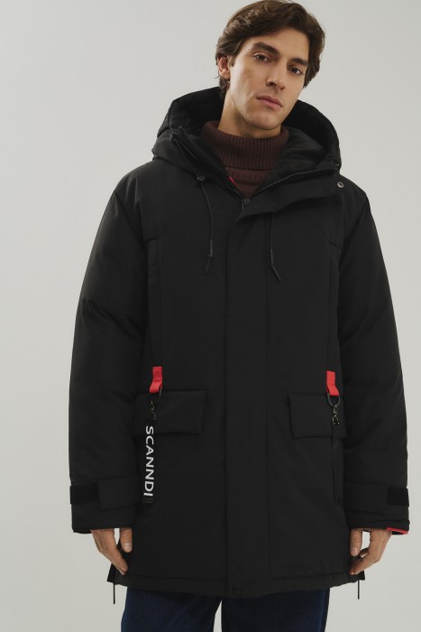 зимняя куртка с капюшоном от бренда снежная королева вид слева