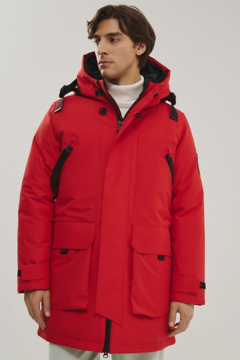 зимняя куртка с капюшоном от бренда снежная королева вид слева