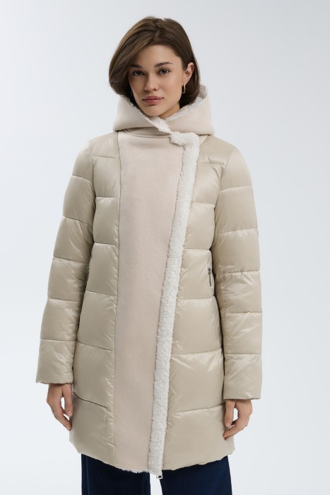 зимняя куртка с отделкой меховой тканью от бренда снежная королева вид слева