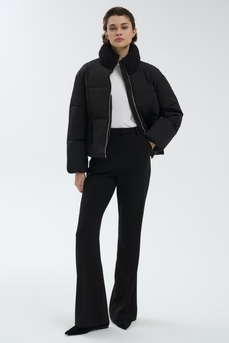 зимняя куртка с отделкой трикотажем от бренда снежная королева вид слева