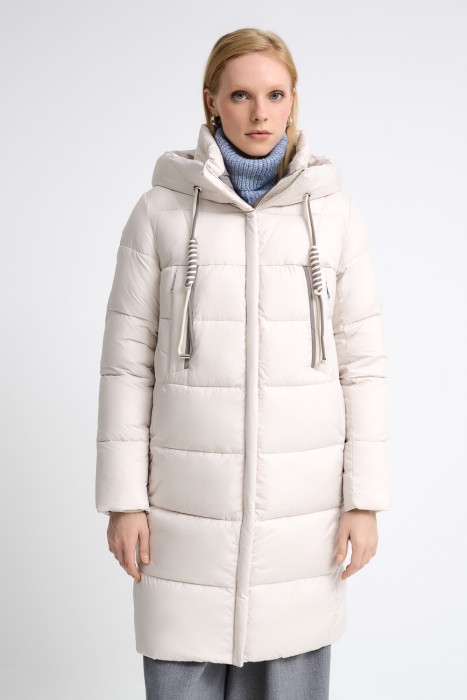 зимняя стеганая куртка с капюшоном от бренда снежная королева вид слева