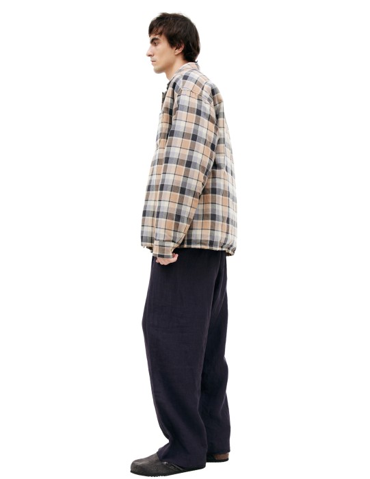 бежевая куртка в клетку от бренда visvim вид слева