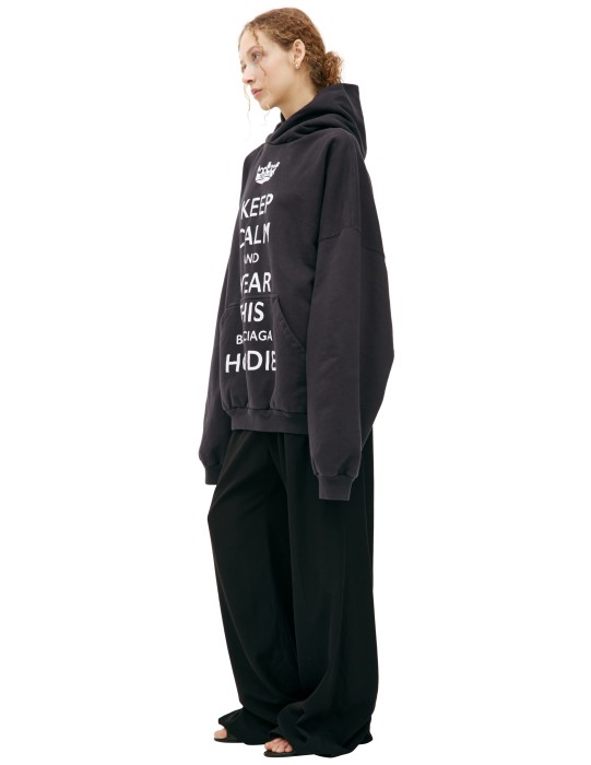 черное худи 'keep calm' от бренда balenciaga вид слева