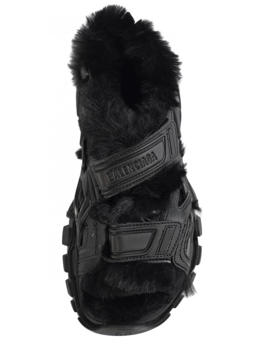 черные сандалии track с мехом от бренда balenciaga вид слева