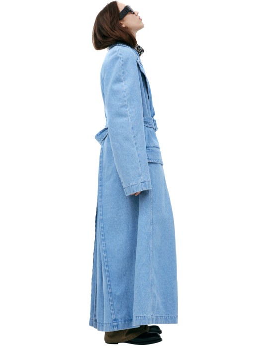 джинсовый тренч с поясом от бренда dries van noten вид слева