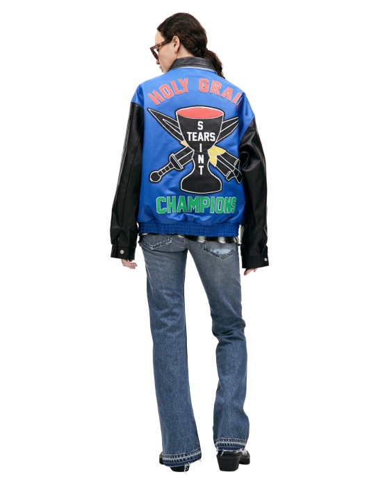кожаная куртка saint michael х denim tears с нашивками по цене 470250 руб вид справа