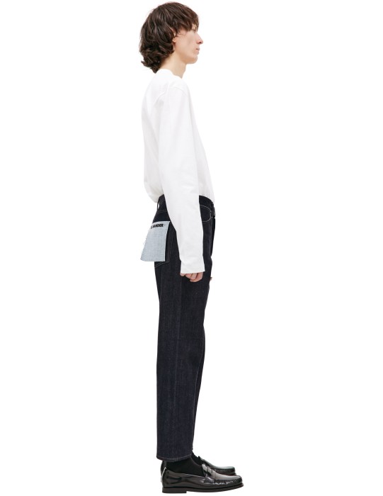 прямые синие джинсы от бренда jil sander вид слева