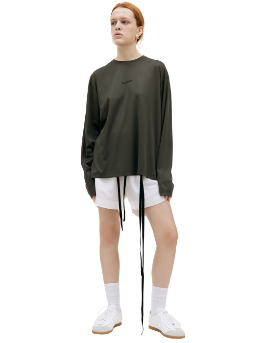 зеленый лонгслив с логотипом от бренда jil sander вид слева