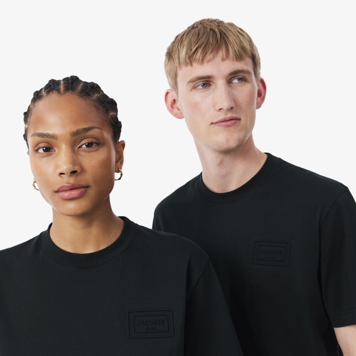 базовая унисекс футболка свободного кроя  от бренда lacoste вид слева