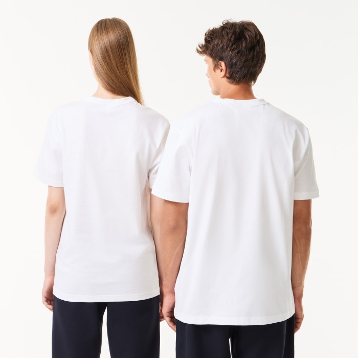 футболка  унисекс из хлопка от бренда lacoste вид слева